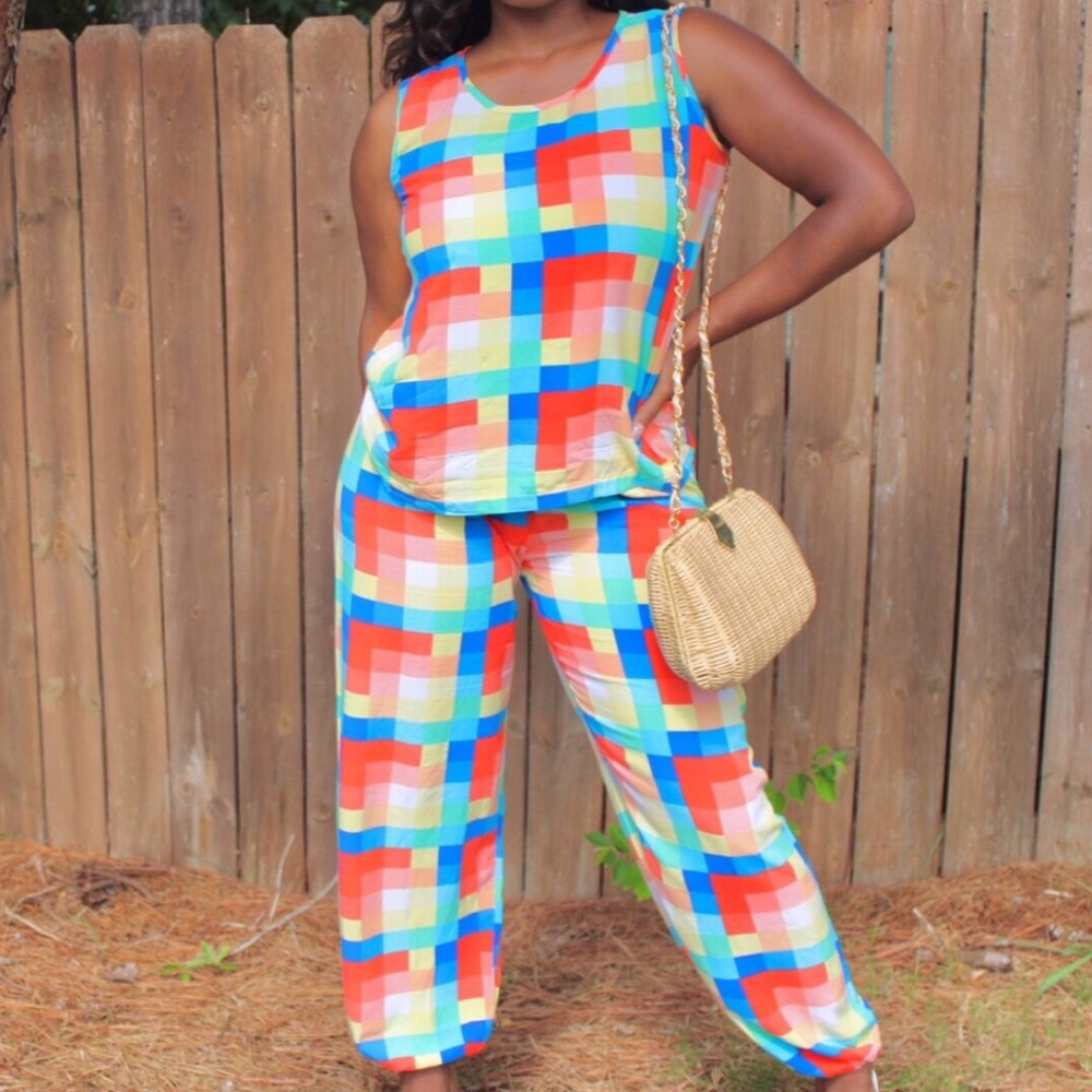 Color Block Pant Set (2 Piece) - Picture 2 of 4